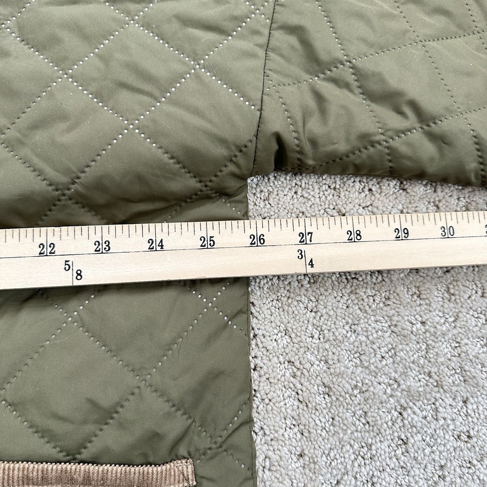 BARBOUR Lockton Corduroy-Trim Quilted Coat Women's 8 Olive Green Cropped Sleeve - Picture 9 of 13